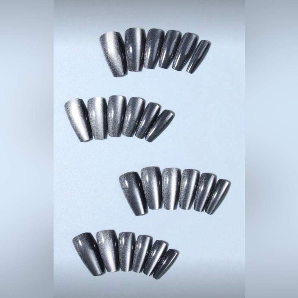 Gunmetal Gray Metallic Coffin Nail Kit, Press-On Nails, New in Bag